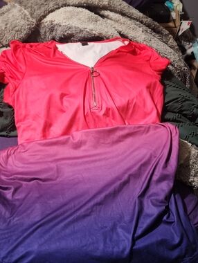 Pink Zip-Front Top with Purple Ombre Skirt As A Dress